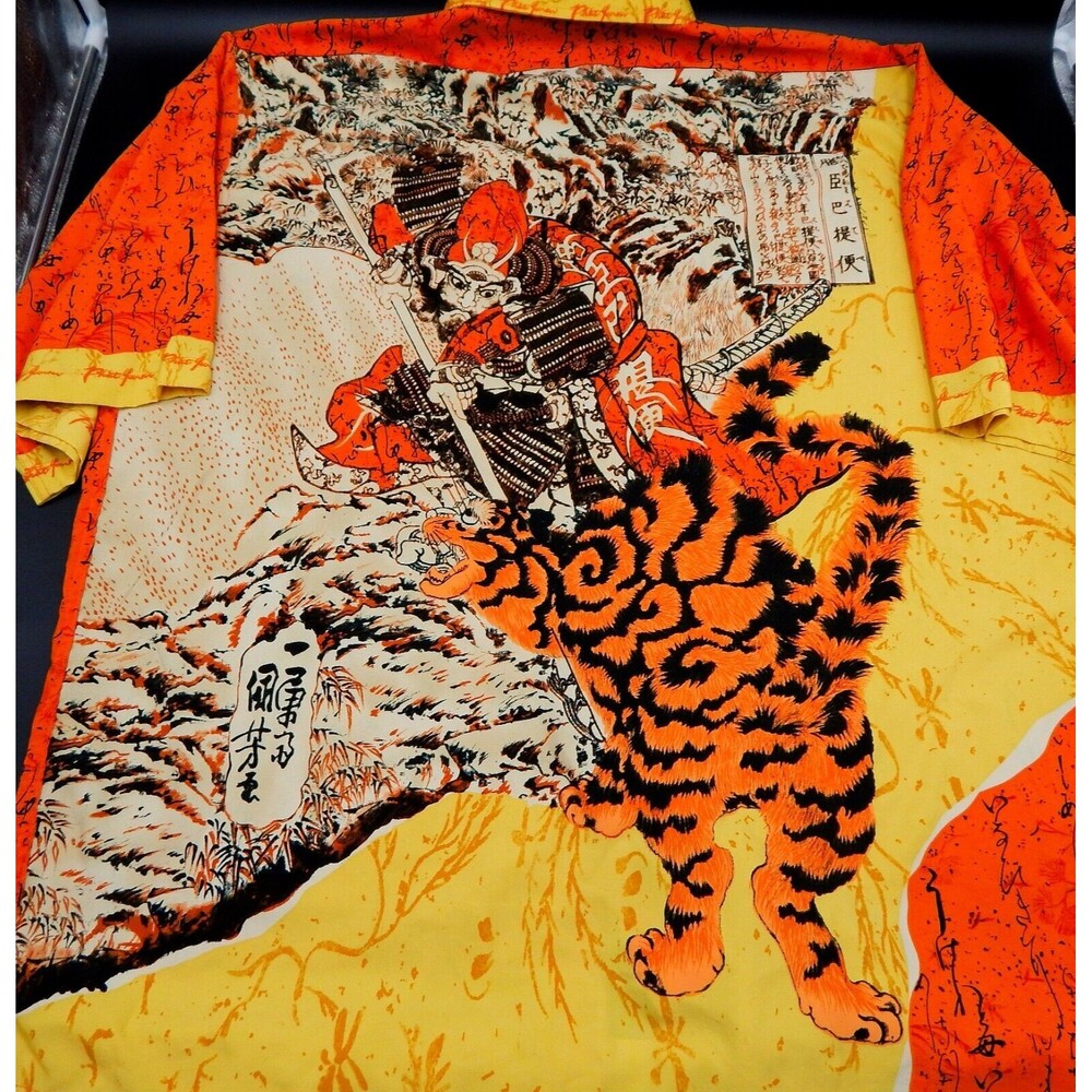 Phat Farm Men's Shirt Samurai Sword Japanese Hawaiian Button Up Short Sleeve XXL